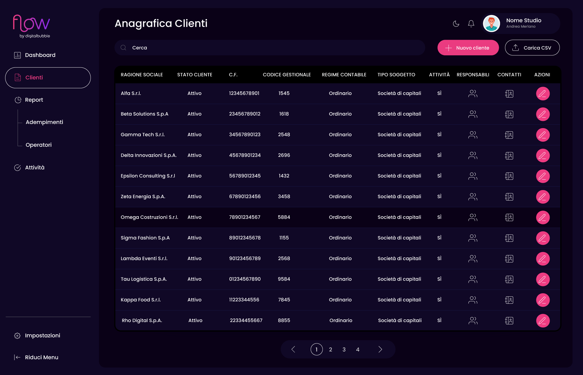 Screen Digital Bubble - Anagrafica Clienti